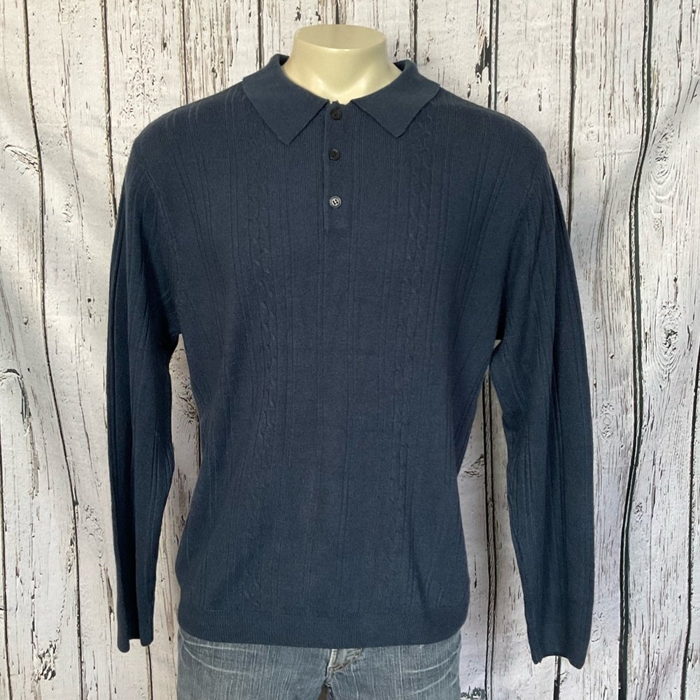 Saddlebred Blue Light Sweater Long Sleeve Knit Collared Top Mens Size Large